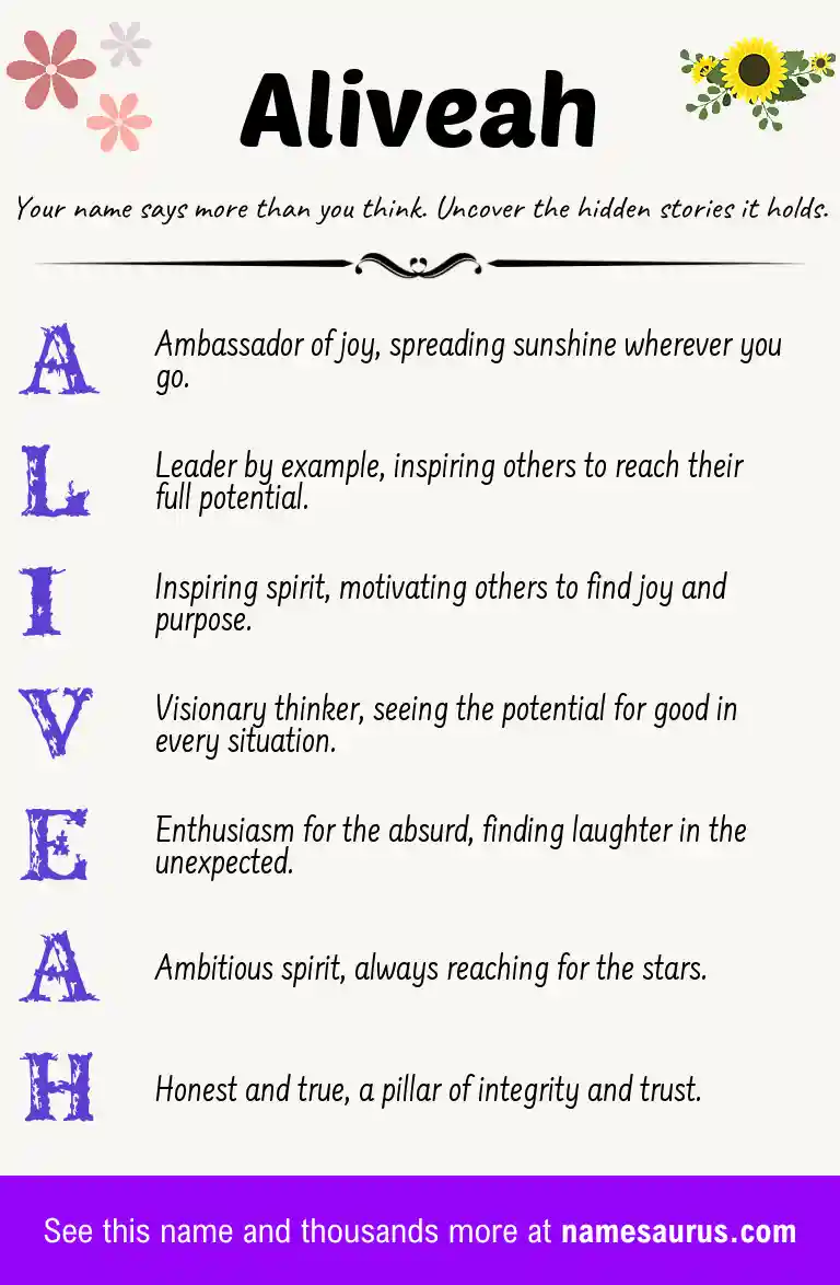 Acrostic poem about Aliveah.