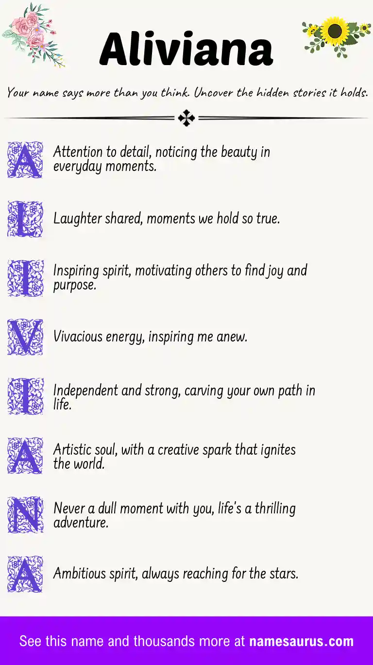 Acrostic poem about Aliviana.