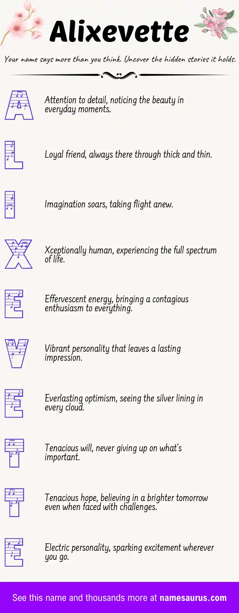 Acrostic poem about Alixevette.