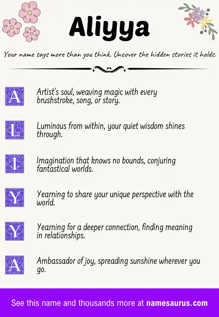 Acrostic poem about Aliyya.
