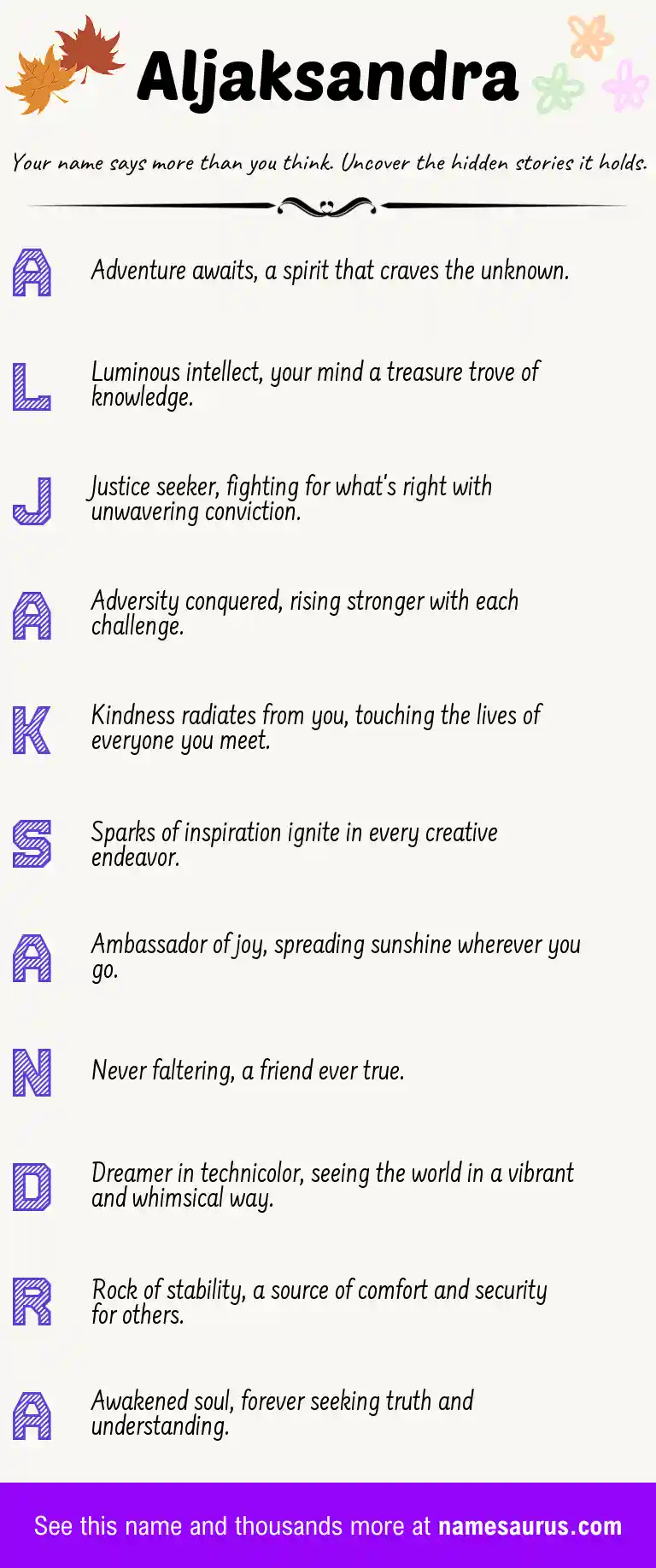 Acrostic poem about Aljaksandra.
