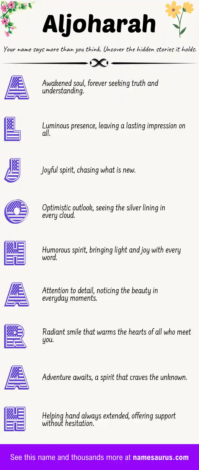 Acrostic poem about Aljoharah.