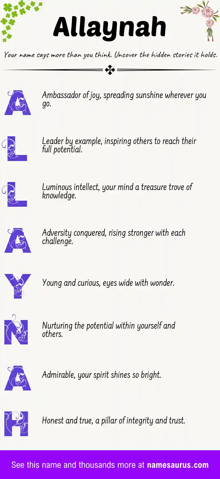 Acrostic poem about Allaynah.