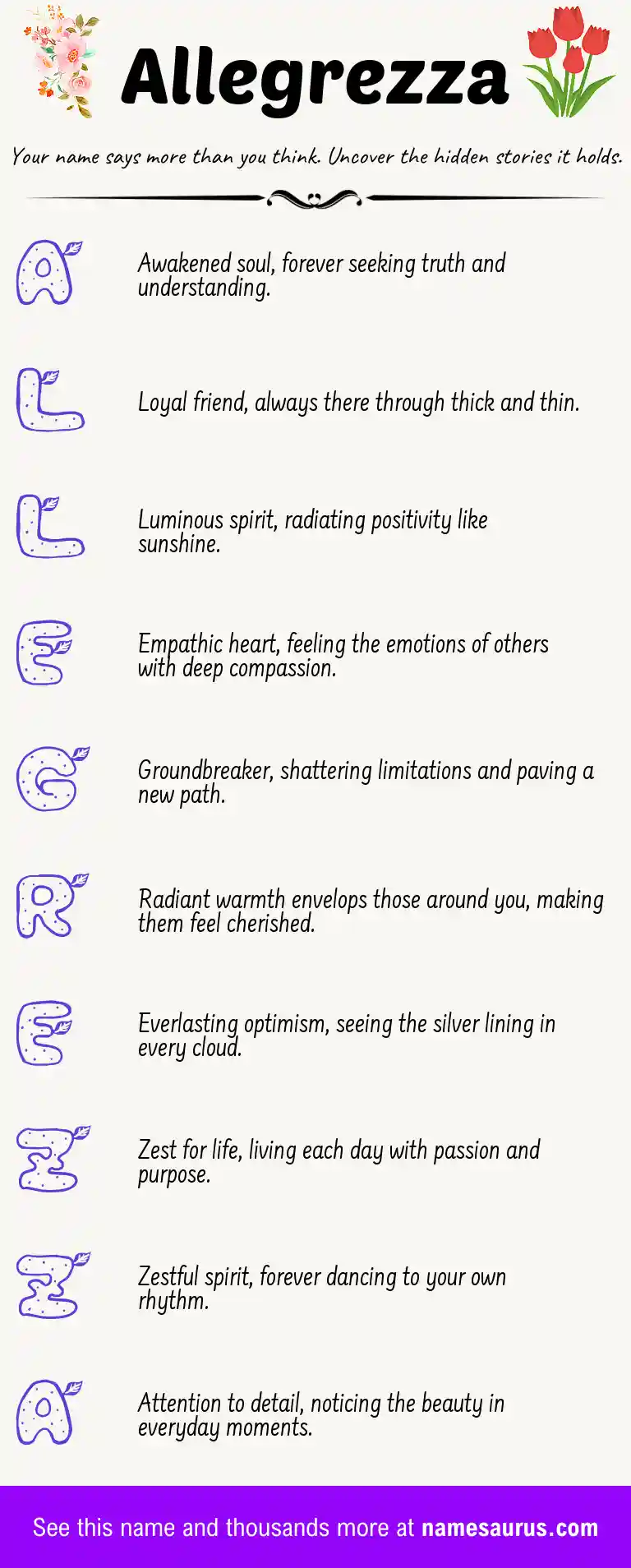 Acrostic poem about Allegrezza.