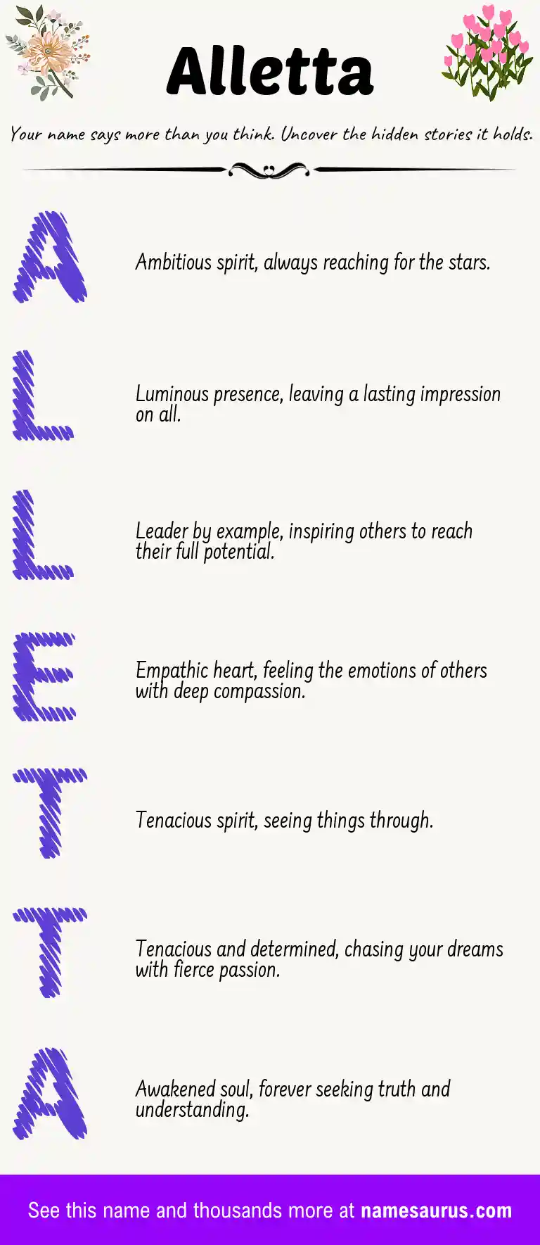Acrostic poem about Alletta.