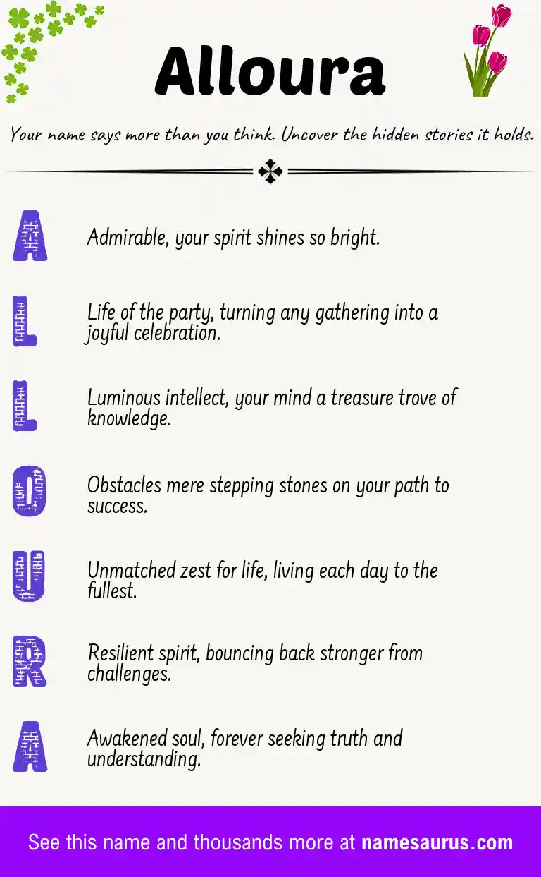 Acrostic poem about Alloura.