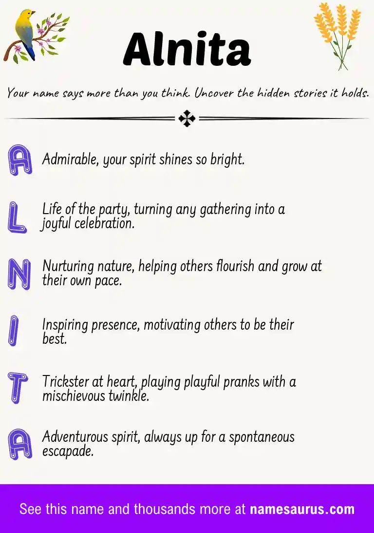 Acrostic poem about Alnita.