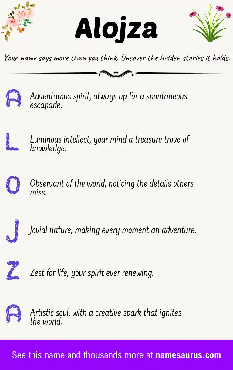 Acrostic poem about Alojza.