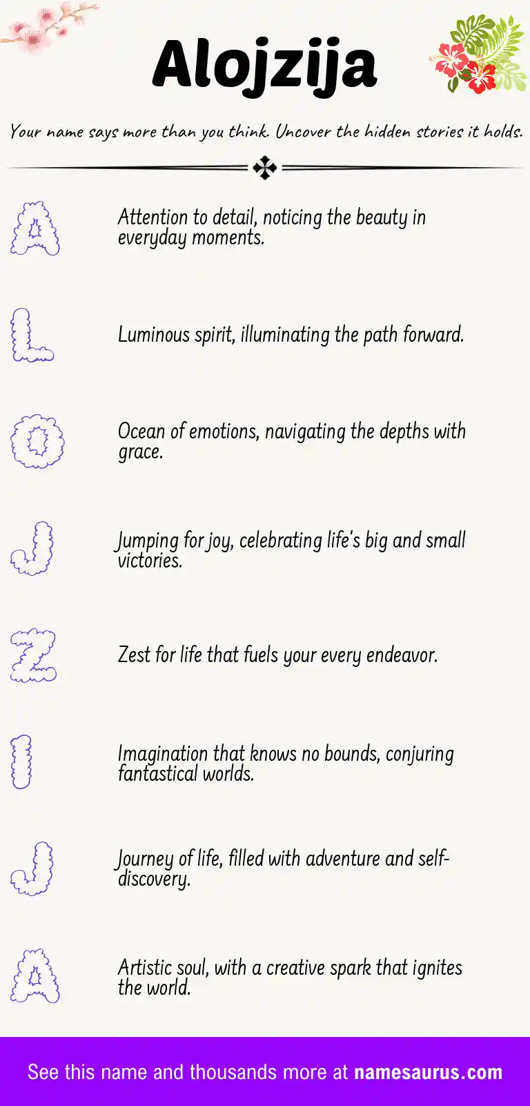 Acrostic poem about Alojzija.