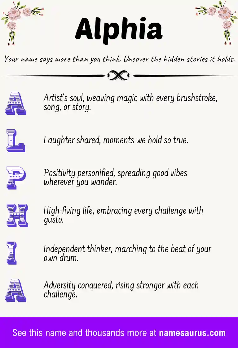 Acrostic poem about Alphia.