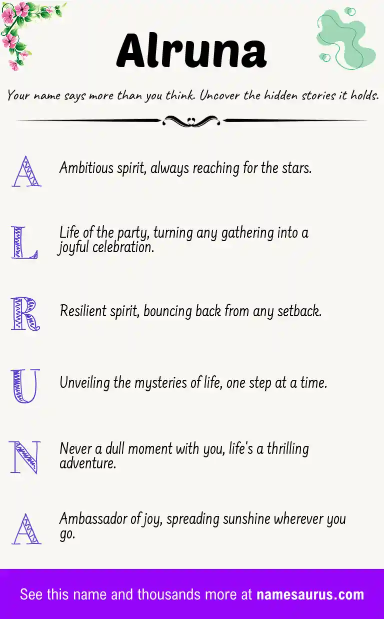 Acrostic poem about Alruna.