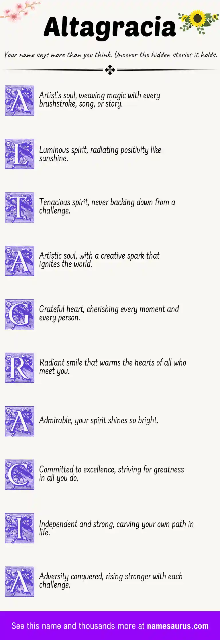 Acrostic poem about Altagracia.