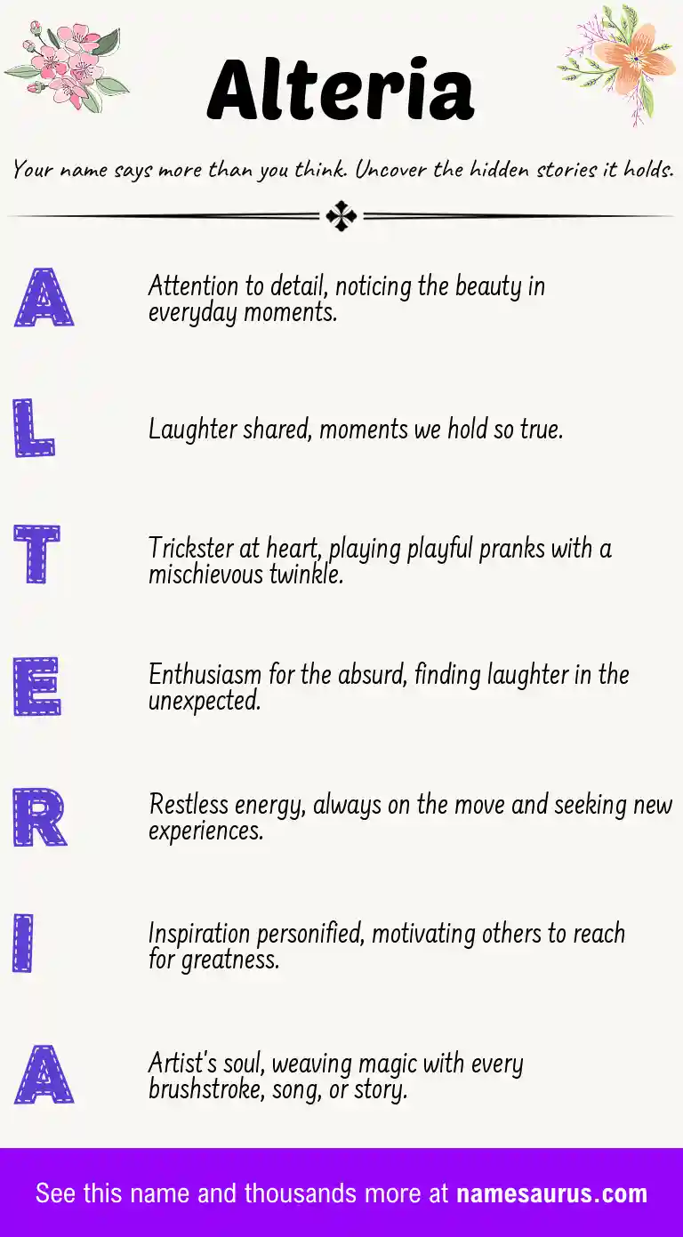 Acrostic poem about Alteria.