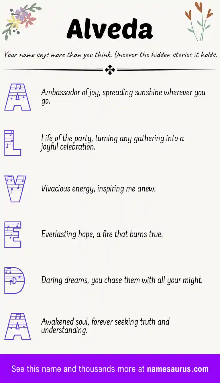 Acrostic poem about Alveda.