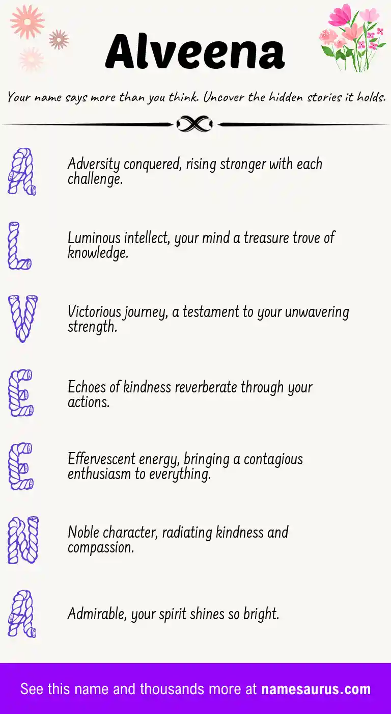 Acrostic poem about Alveena.