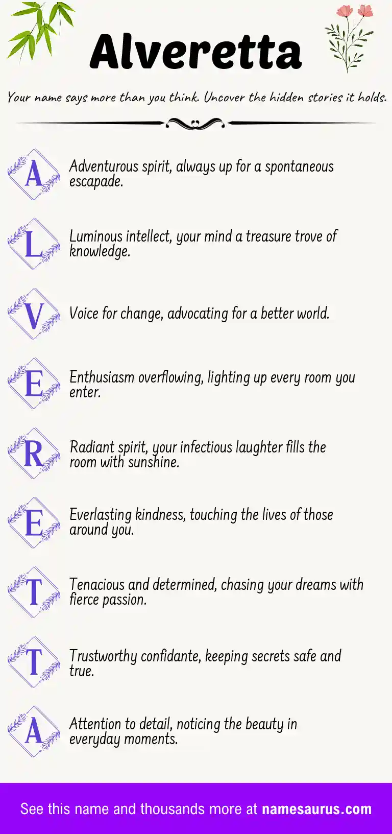 Acrostic poem about Alveretta.