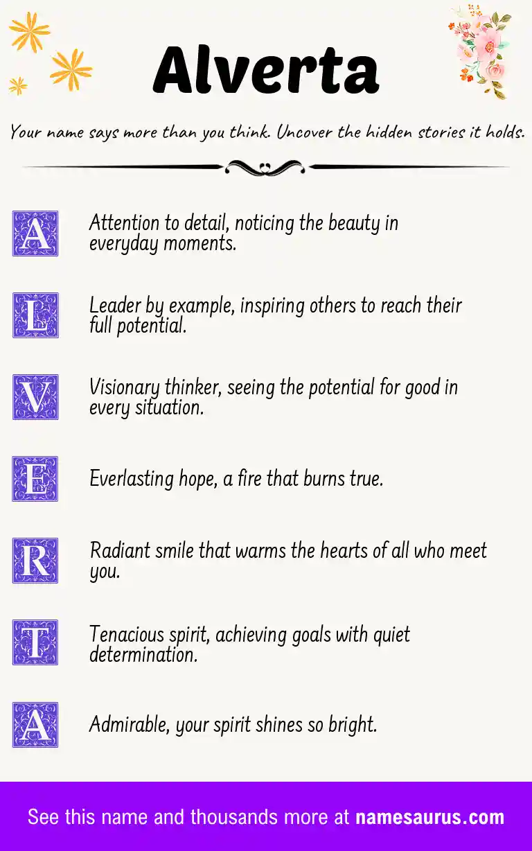 Acrostic poem about Alverta.