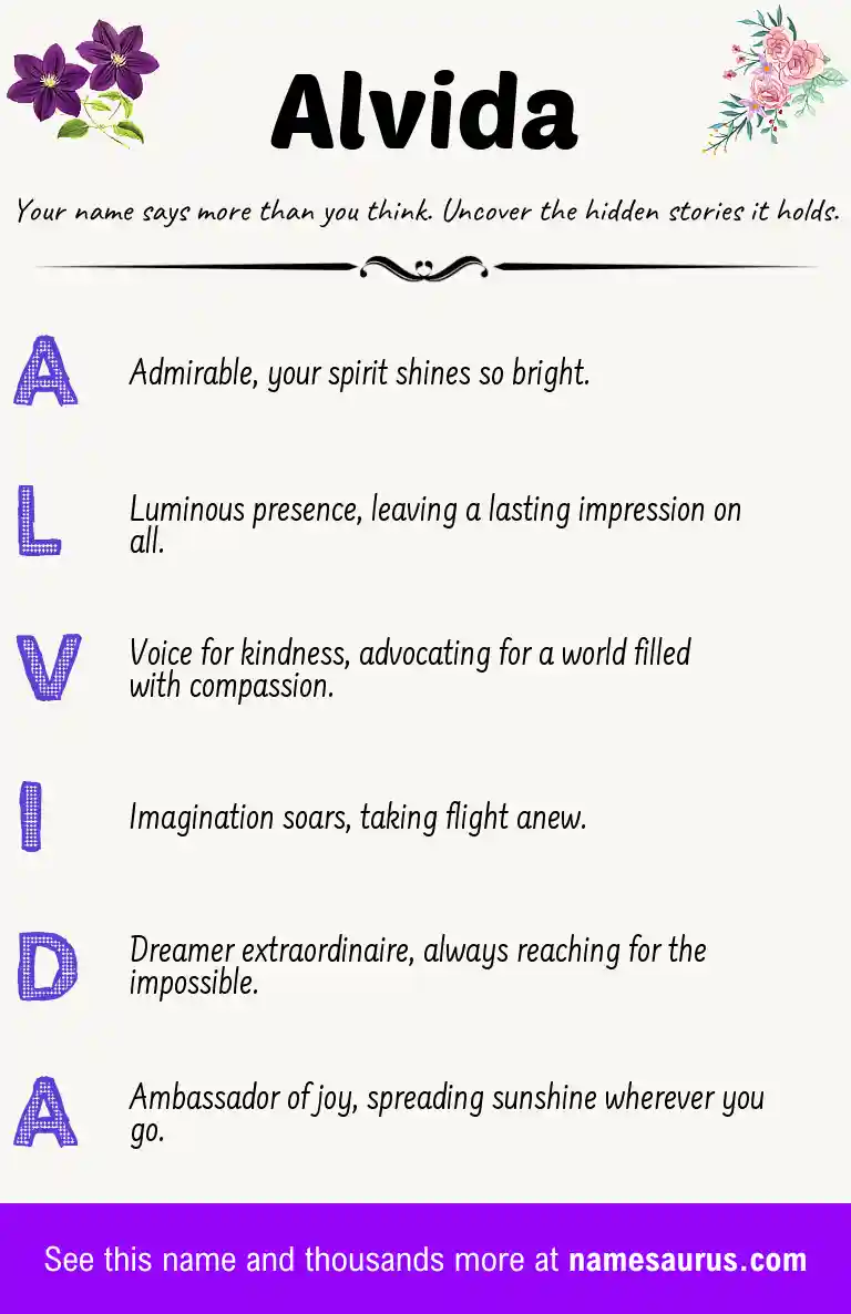 Acrostic poem about Alvida.