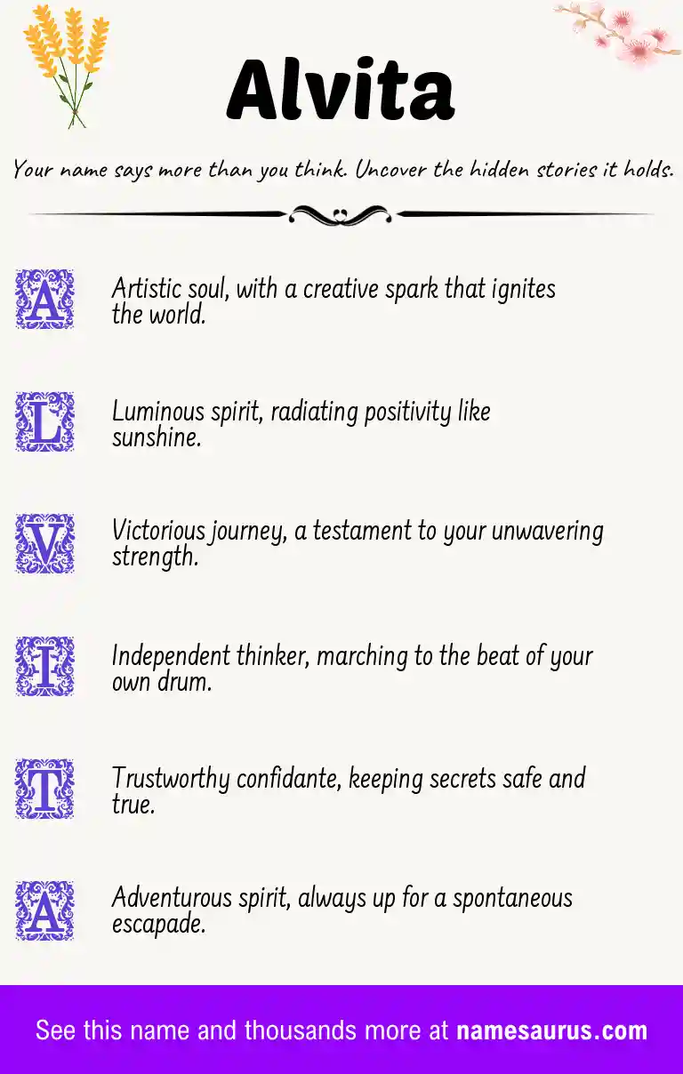 Acrostic poem about Alvita.