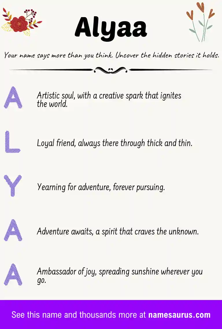 Acrostic poem about Alyaa.