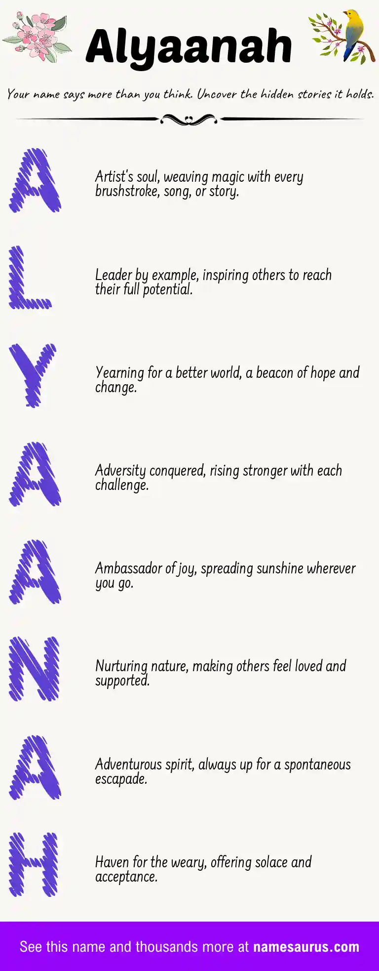 Acrostic poem about Alyaanah.