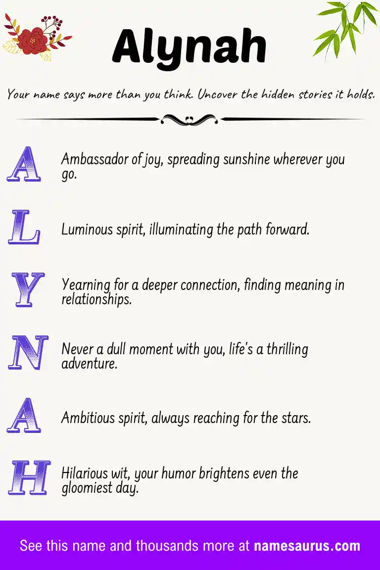 Acrostic poem about Alynah.
