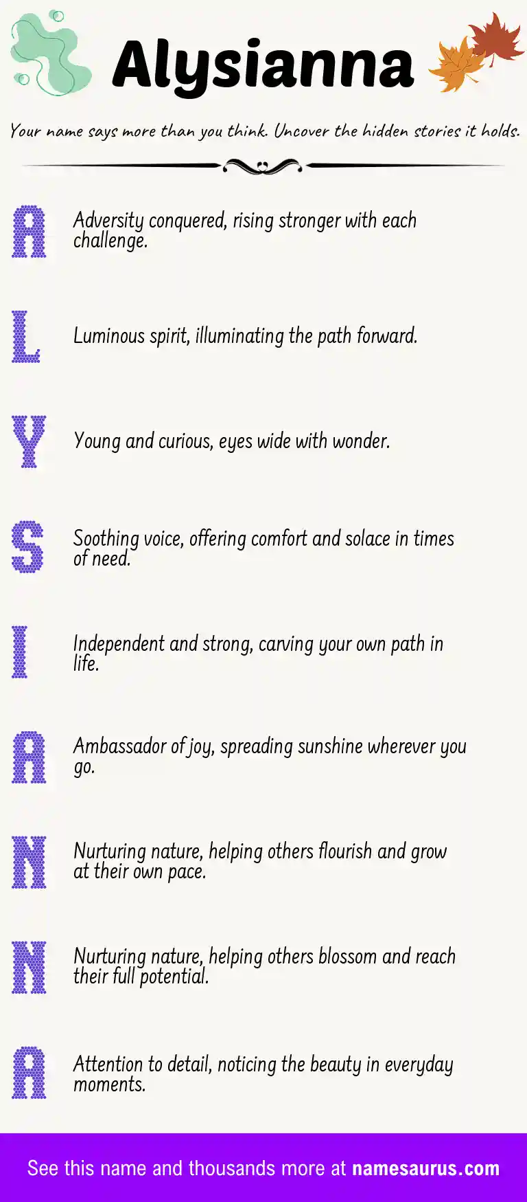 Acrostic poem about Alysianna.