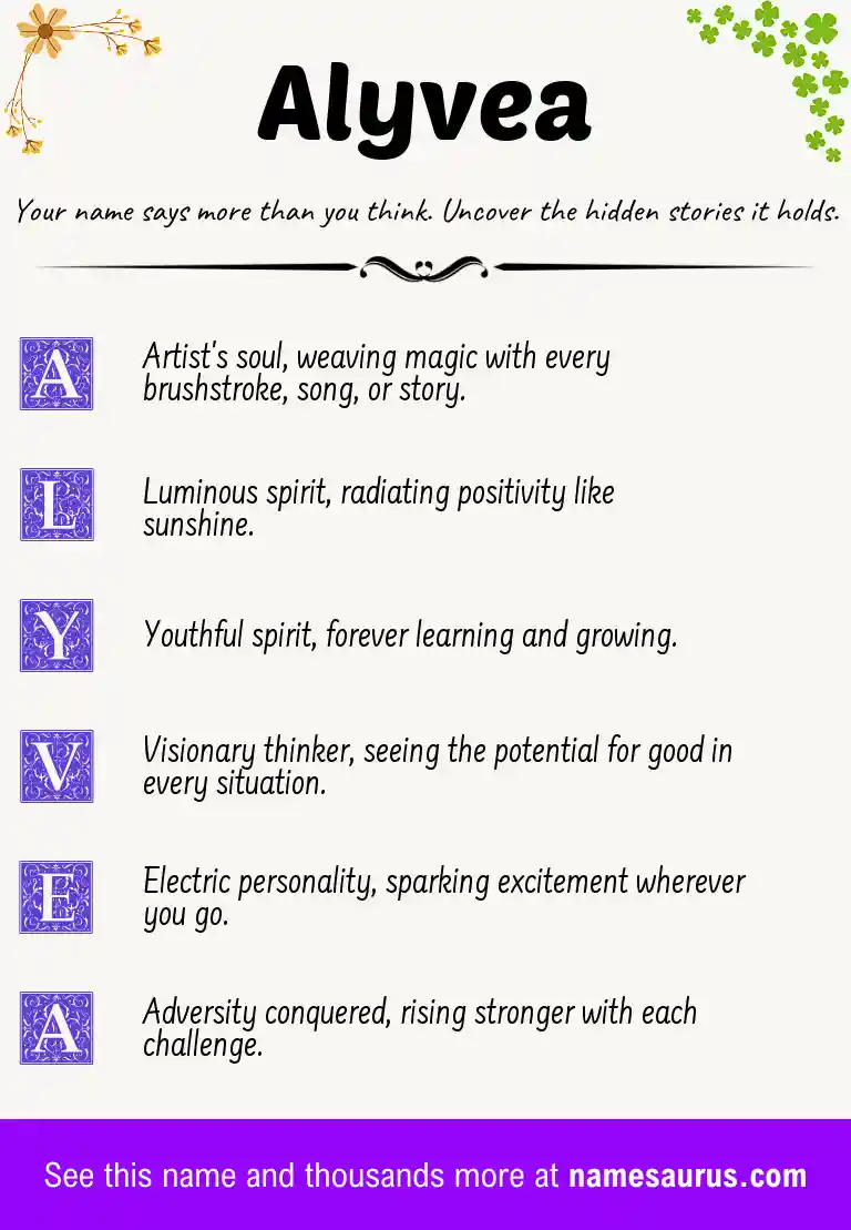 Acrostic poem about Alyvea.