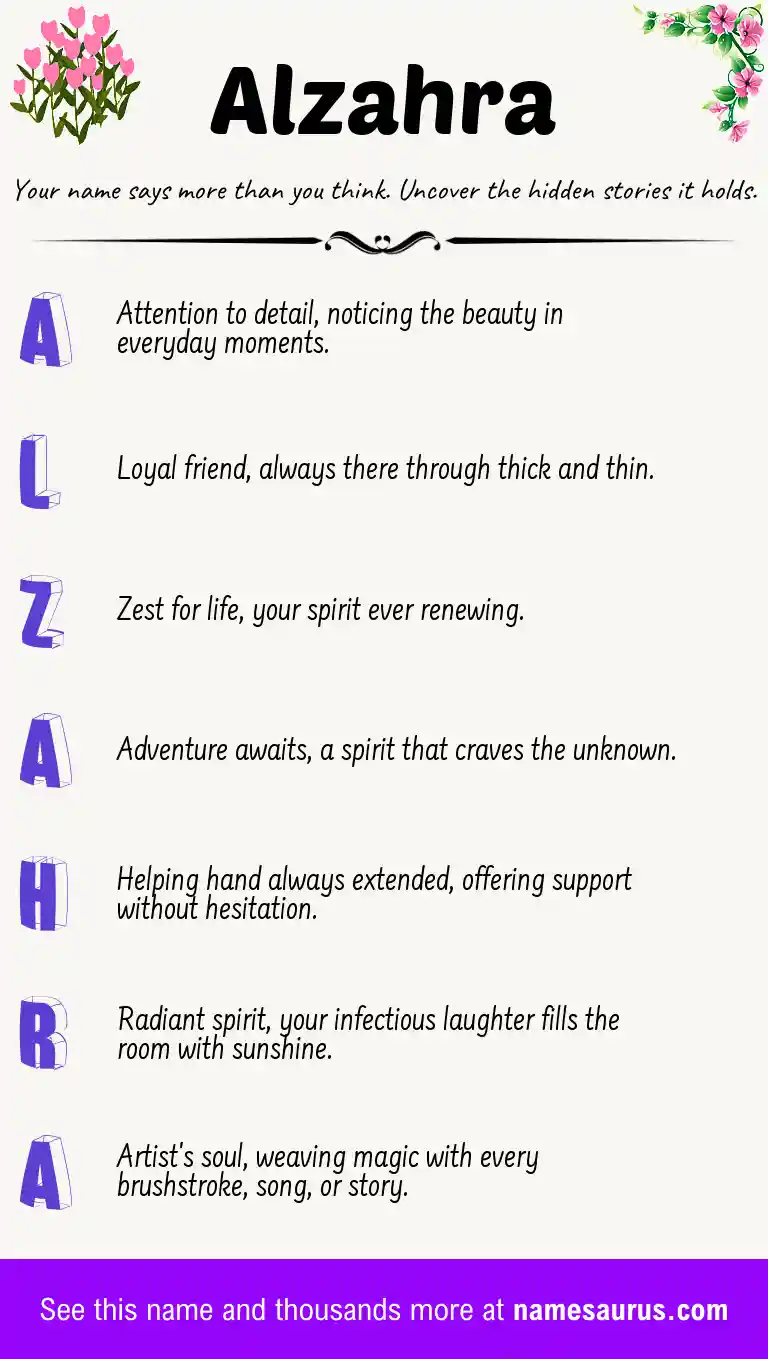 Acrostic poem about Alzahra.