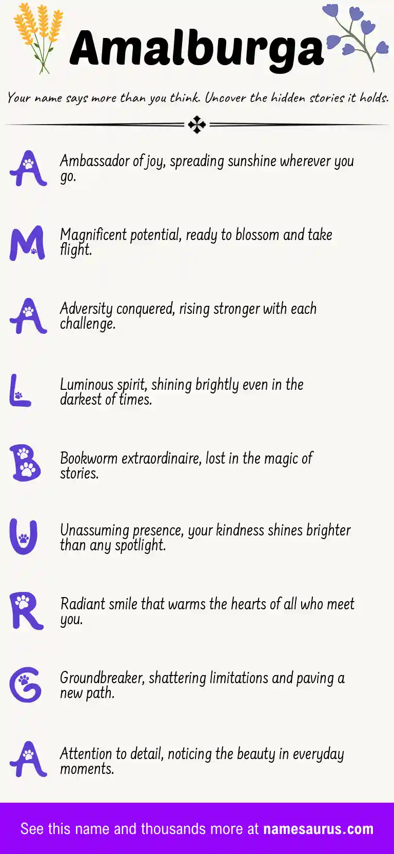 Acrostic poem about Amalburga.