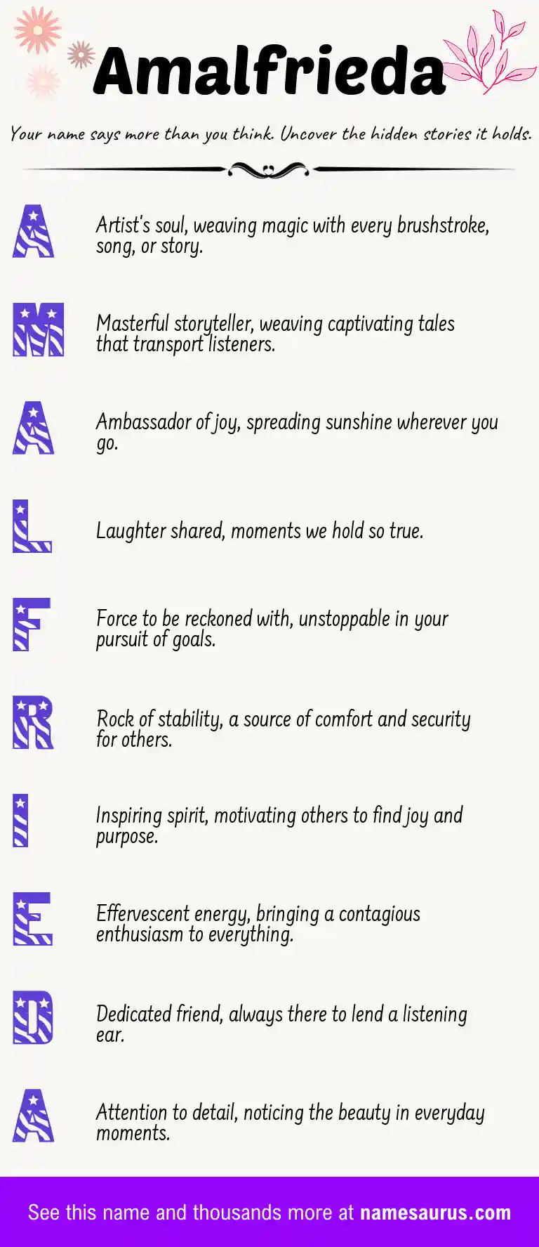 Acrostic poem about Amalfrieda.
