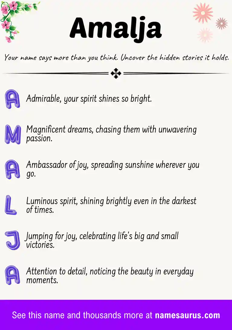 Acrostic poem about Amalja.