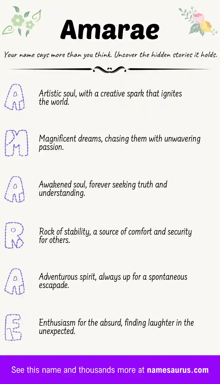 Acrostic poem about Amarae.