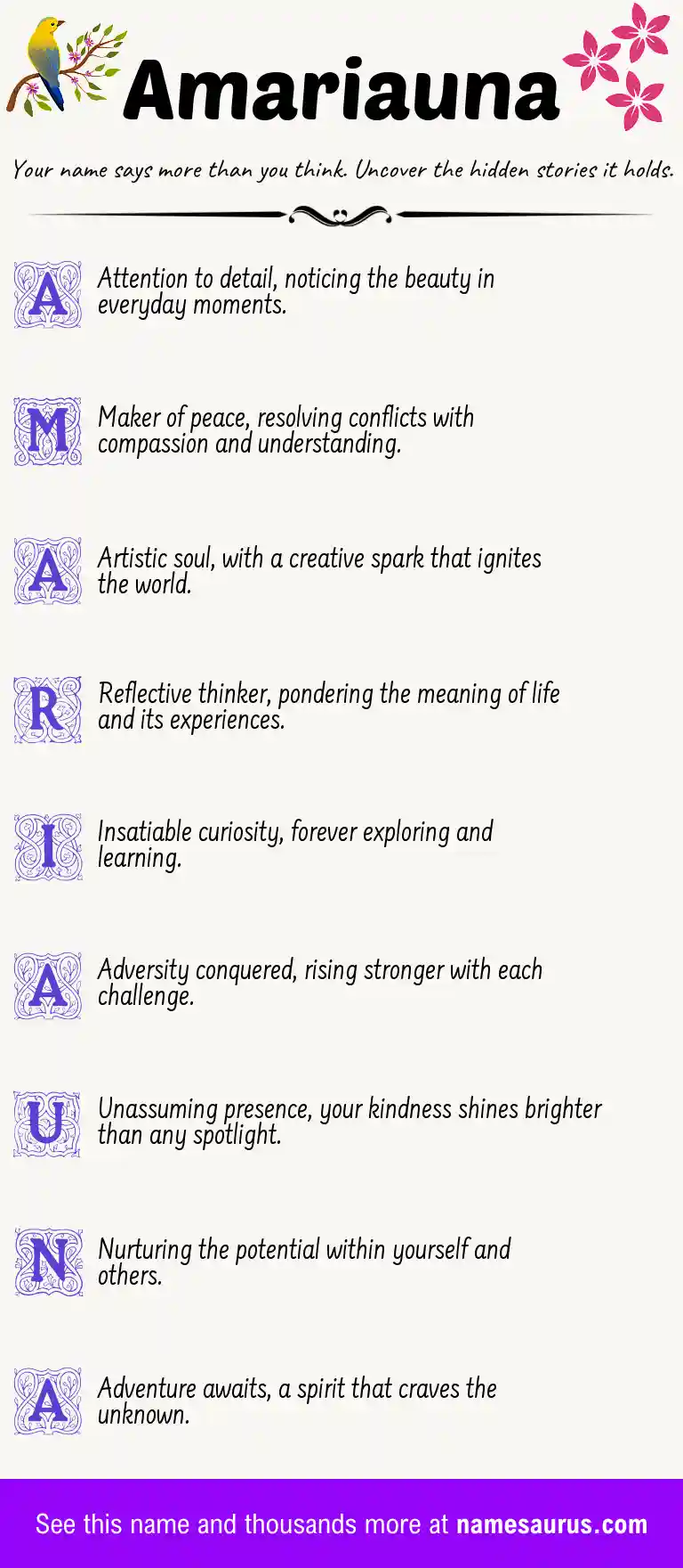Acrostic poem about Amariauna.