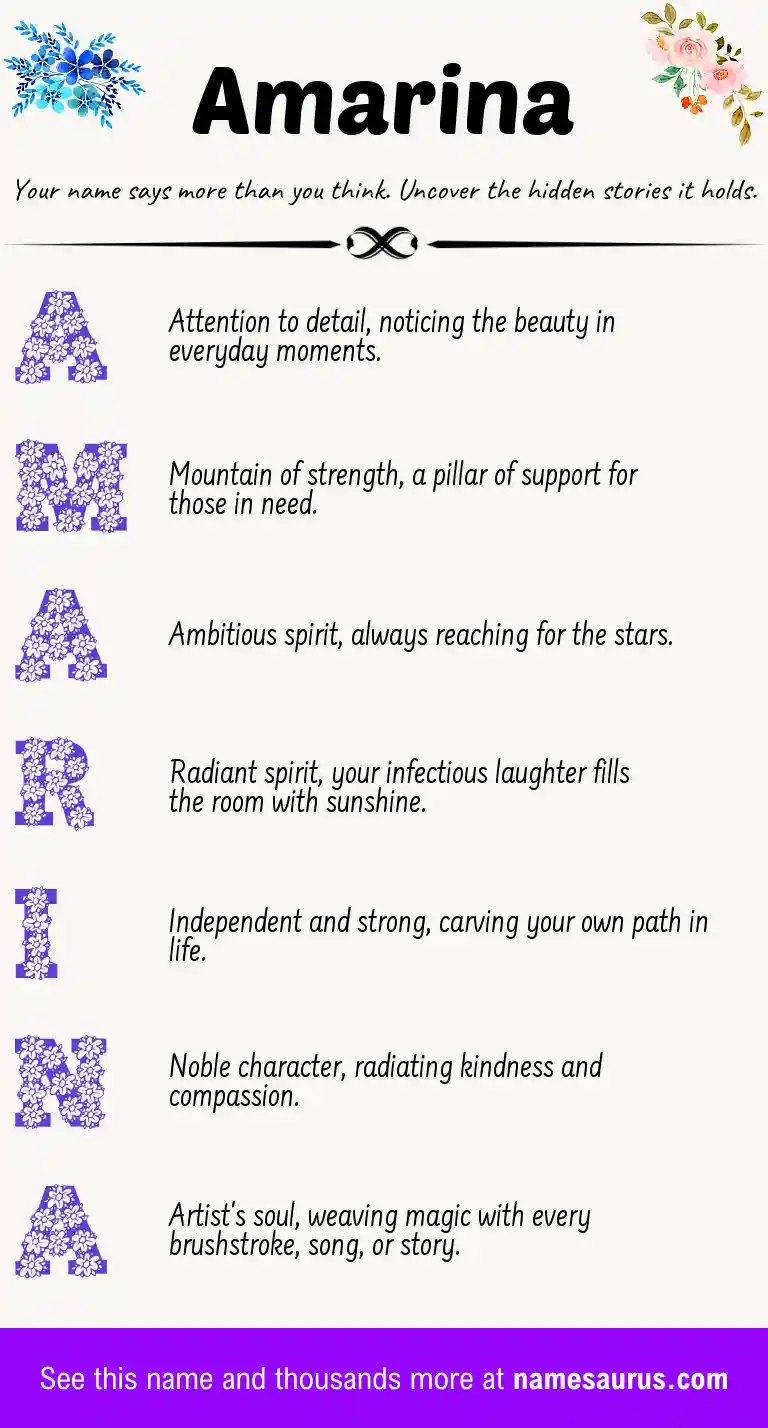 Acrostic poem about Amarina.
