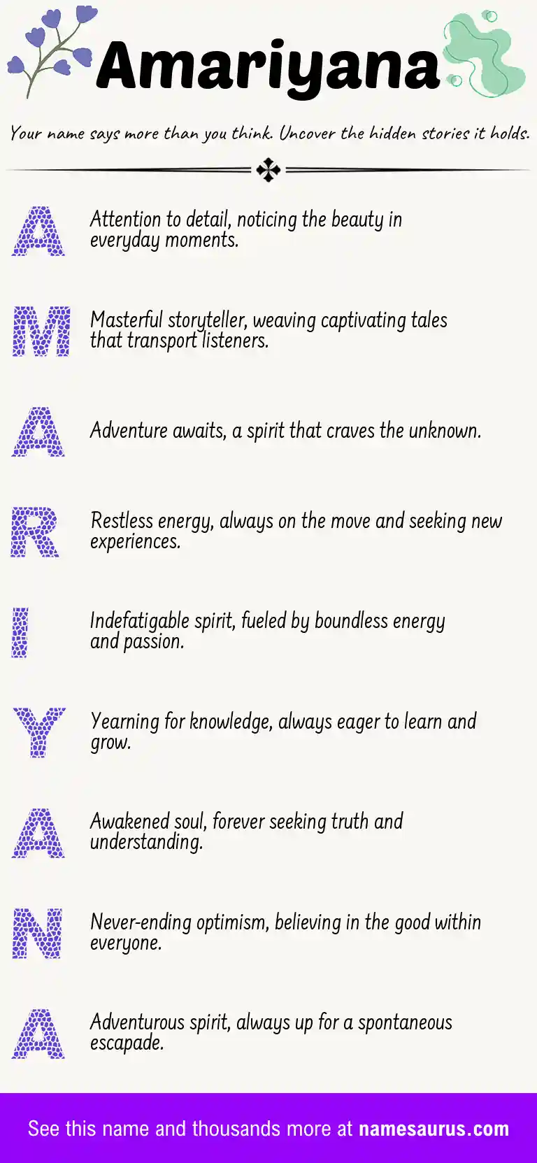 Acrostic poem about Amariyana.