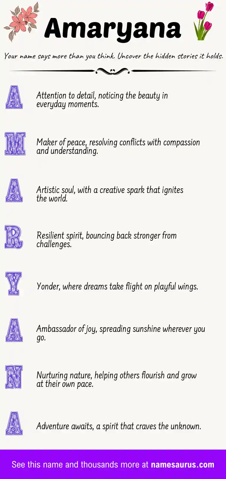 Acrostic poem about Amaryana.