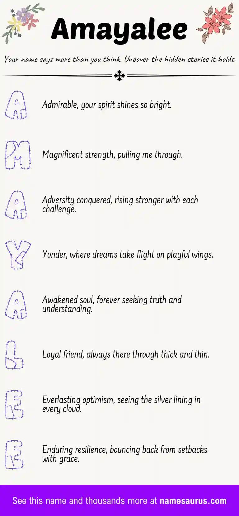Acrostic poem about Amayalee.