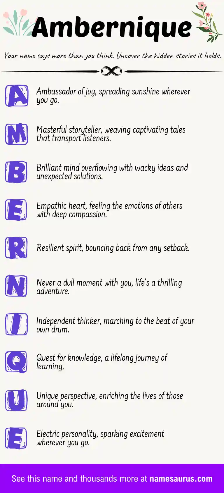 Acrostic poem about Ambernique.
