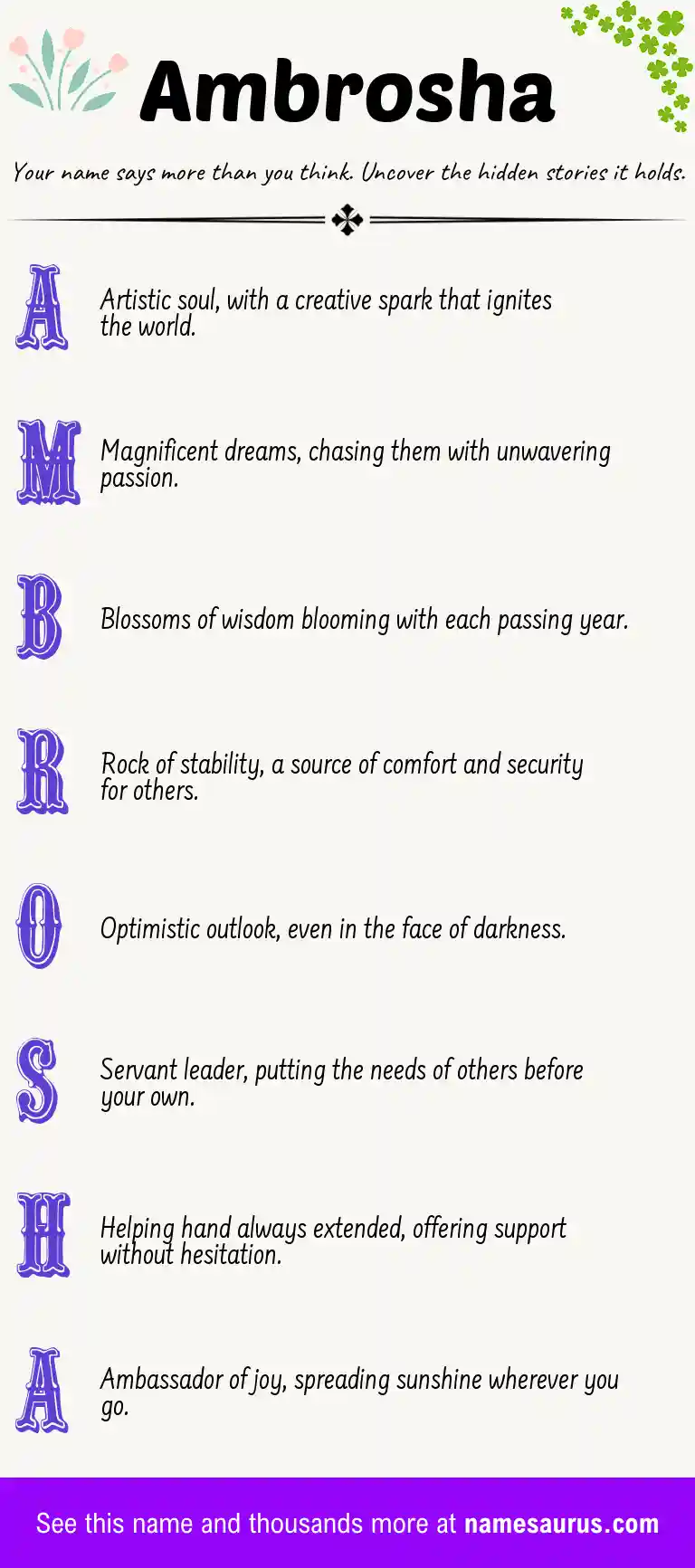 Acrostic poem about Ambrosha.