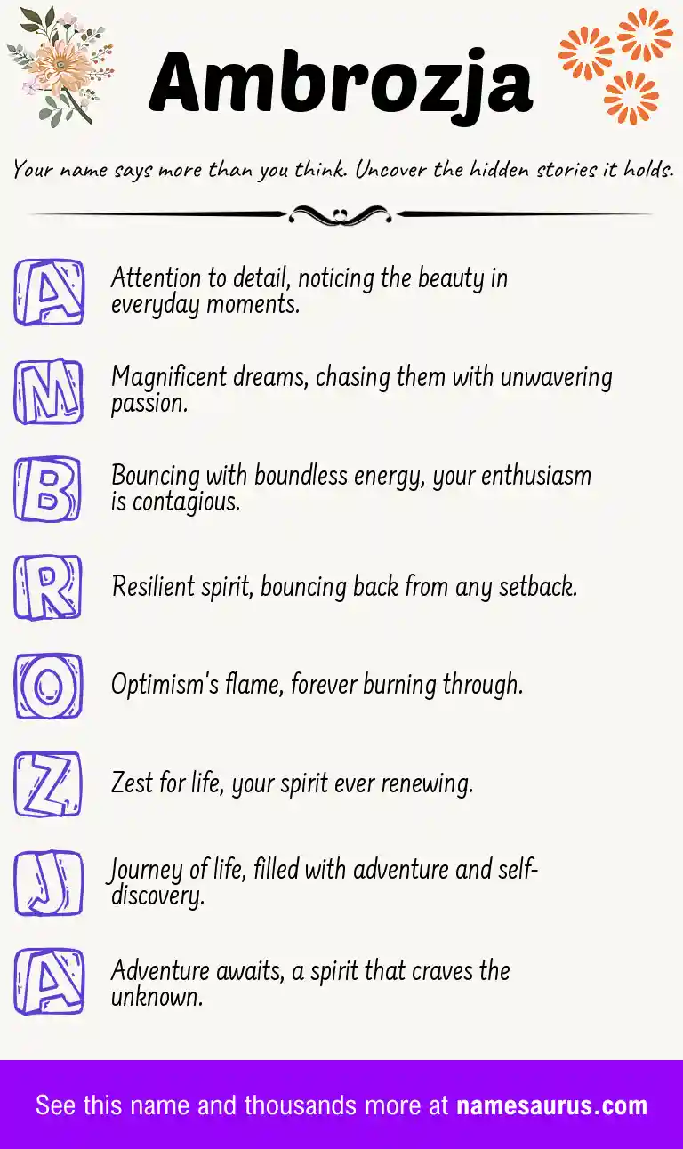 Acrostic poem about Ambrozja.