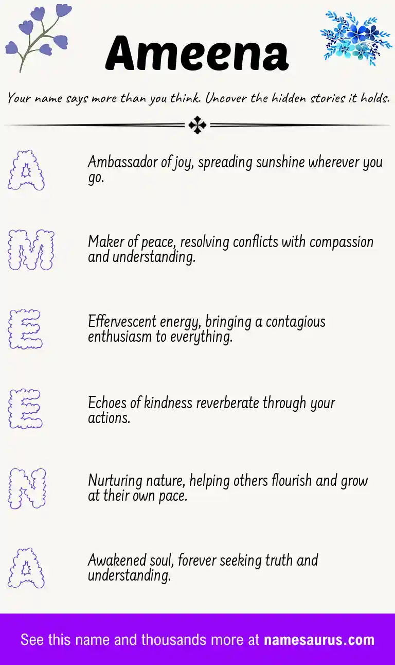 Acrostic poem about Ameena.