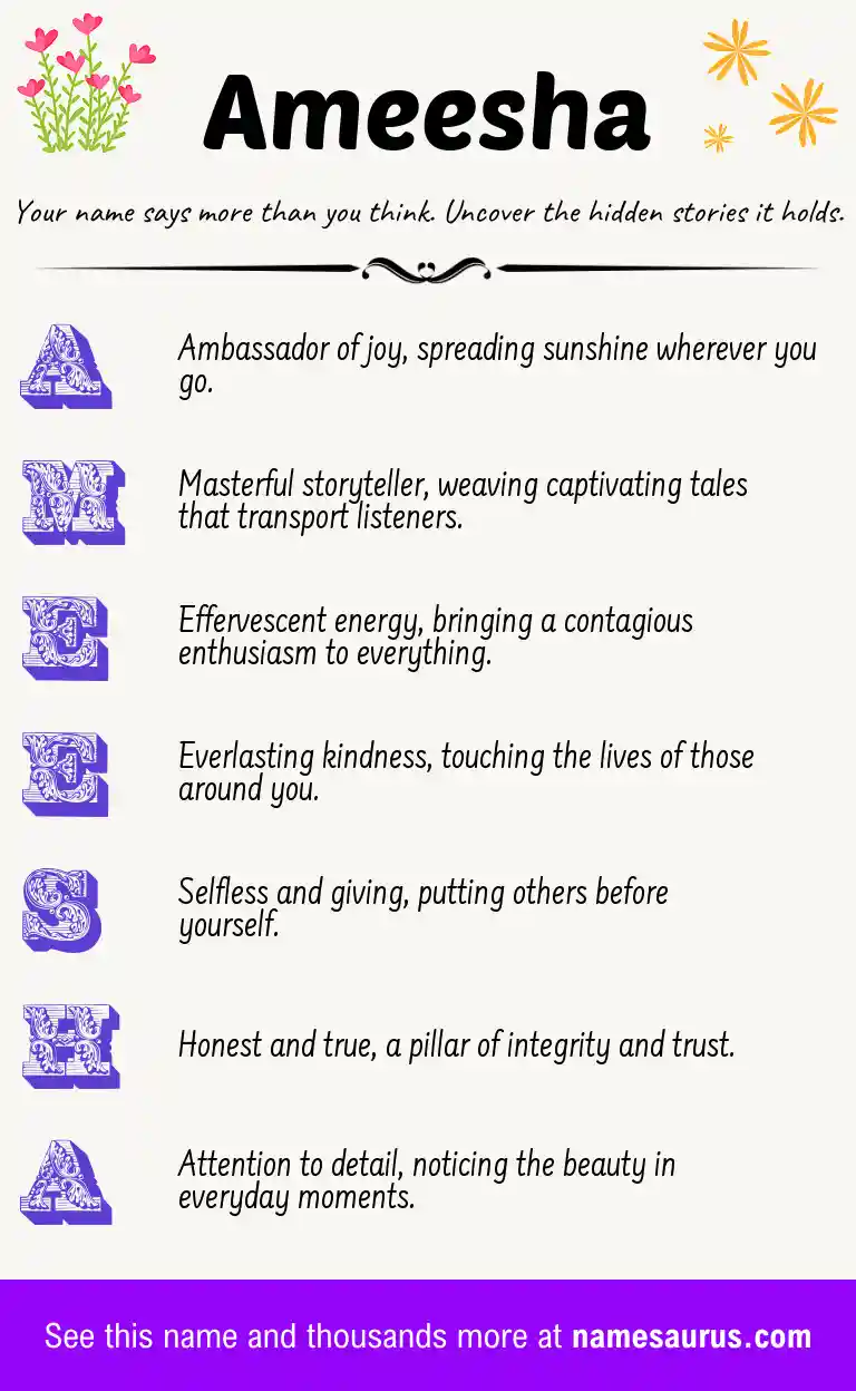 Acrostic poem about Ameesha.