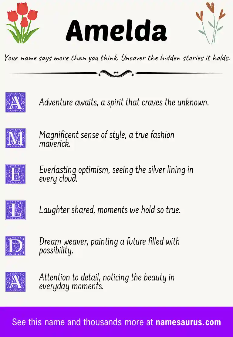 Acrostic poem about Amelda.