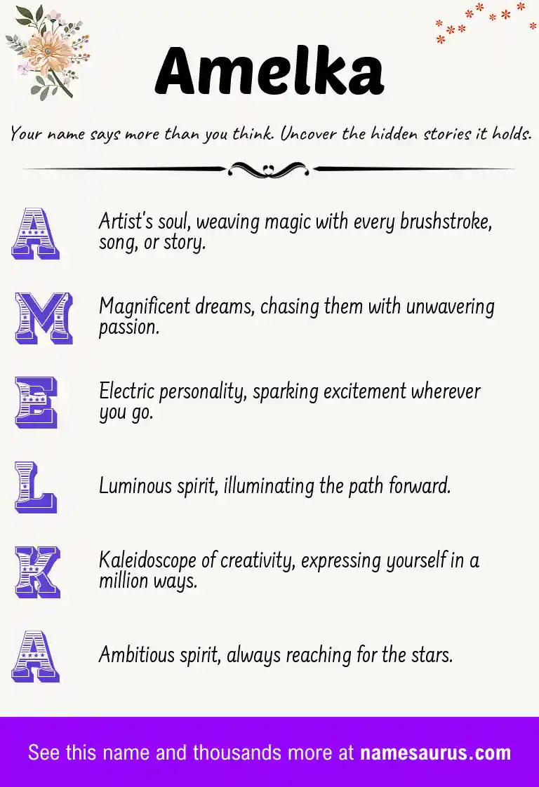 Acrostic poem about Amelka.