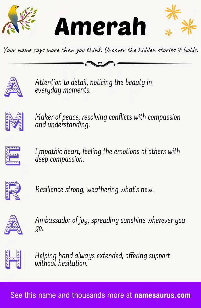 Acrostic poem about Amerah.