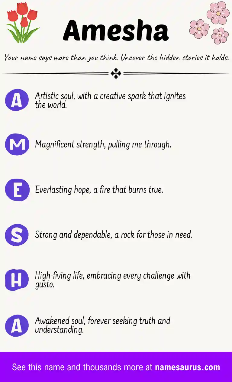 Acrostic poem about Amesha.