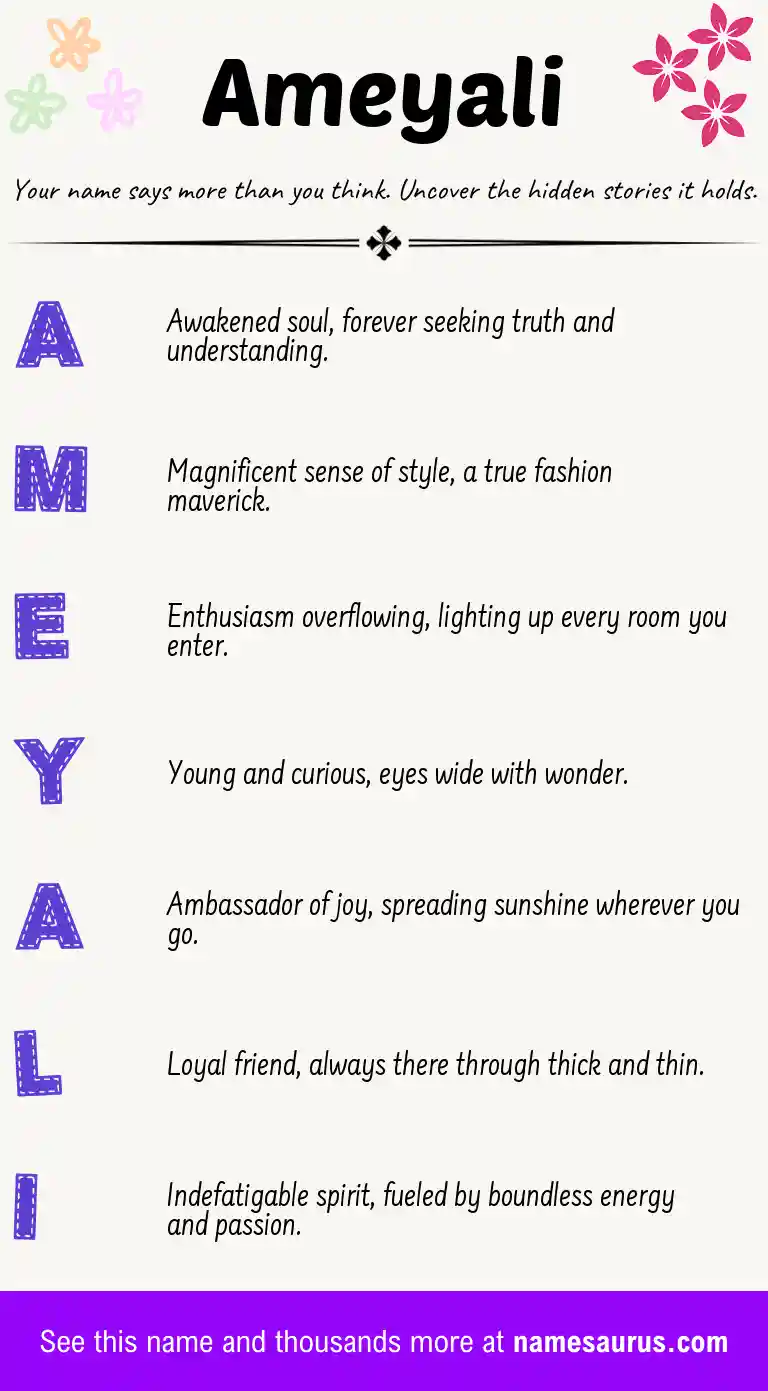 Acrostic poem about Ameyali.