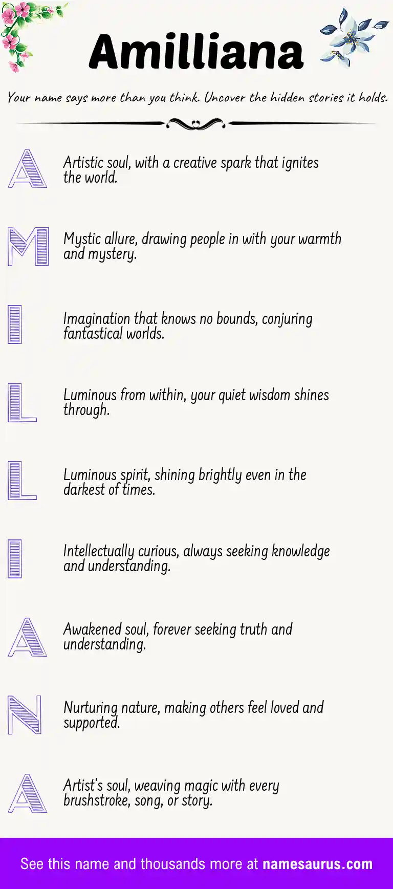 Acrostic poem about Amilliana.