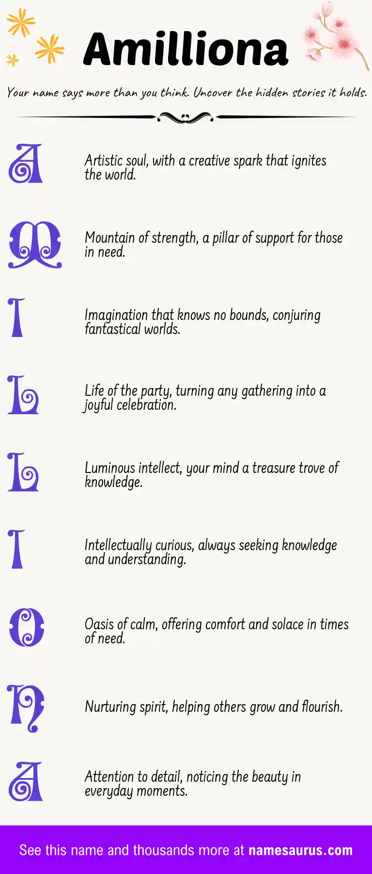 Acrostic poem about Amilliona.